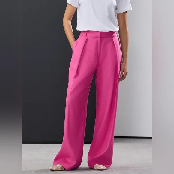 🏷️Zara Fuschia Pink Wide Leg Trouser Pants High Rise Office Siren menswear - Picture 3 of 16